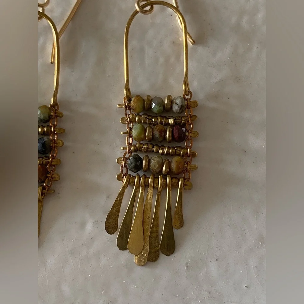 Brass & Ocean Jasper Earrings - Picture 9 of 11
